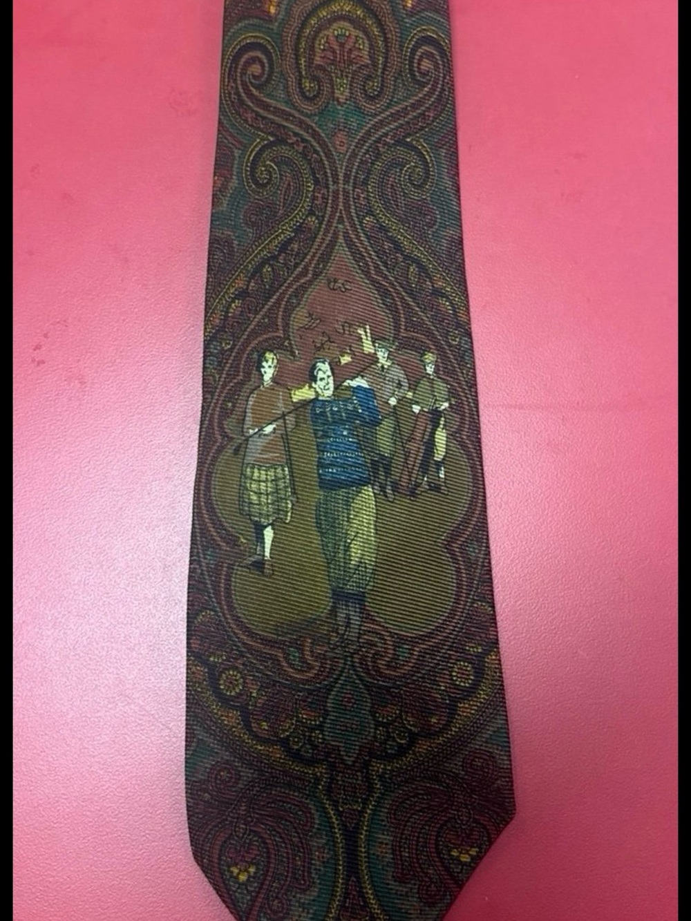 Ralph Lauren Brown and Green Paisley Tie with Golfer Motif